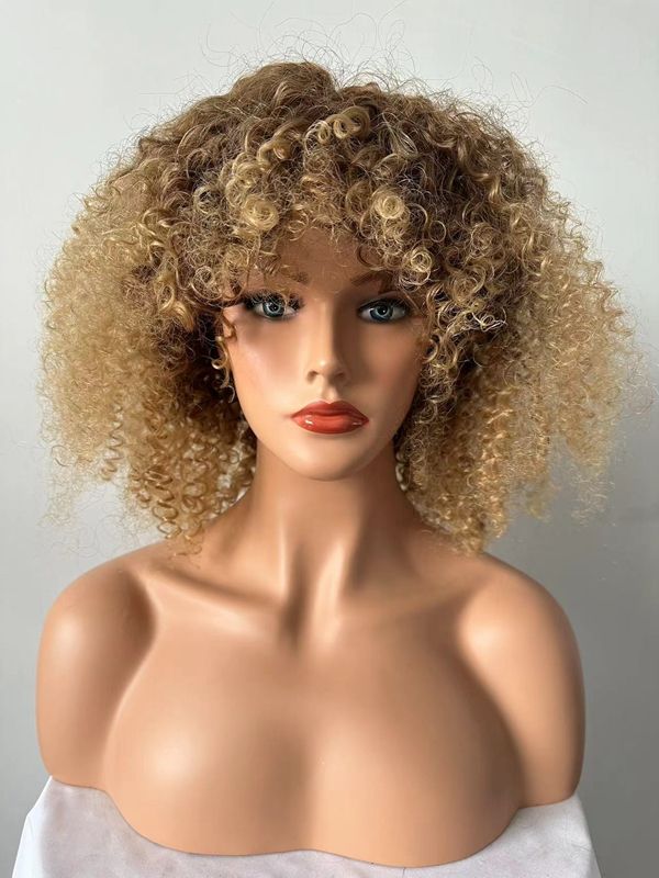 Short Curly Wig for Black Women Afro Kinky Curly Synthetic Wig With Bangs Head Cover As picture 220g