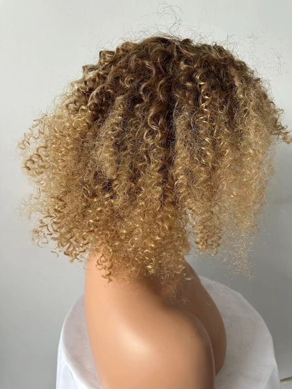 Short Curly Wig for Black Women Afro Kinky Curly Synthetic Wig With Bangs Head Cover As picture 220g