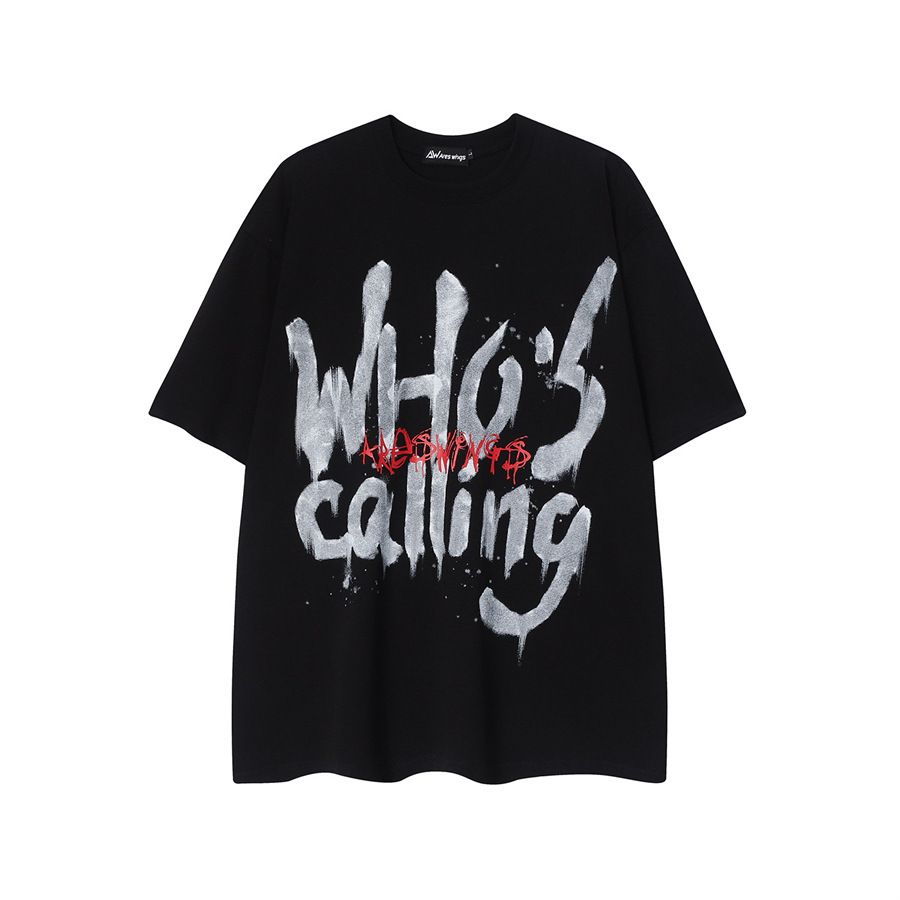 2*PC American hip-hop street graffiti letter short sleeved t-shirt, men's hip-hop versatile casual ins trendy couple t-shirt, summer white S