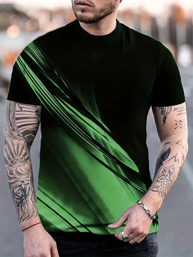 2025 Summer Versatile Basic 3D Printed T-shirt Cool and Breathable Men's Round Neck Casual Short Sleeve One Piece Hair Replacement one S