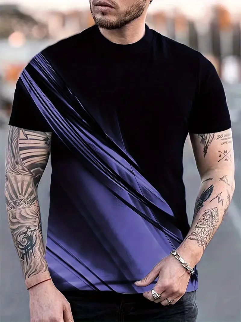 2025 Summer Versatile Basic 3D Printed T-shirt Cool and Breathable Men's Round Neck Casual Short Sleeve One Piece Hair Replacement one S