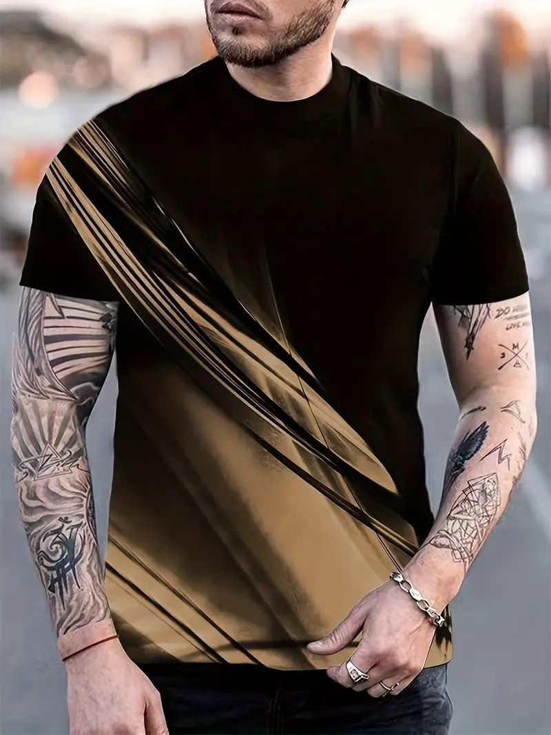 2025 Summer Versatile Basic 3D Printed T-shirt Cool and Breathable Men's Round Neck Casual Short Sleeve One Piece Hair Replacement one S