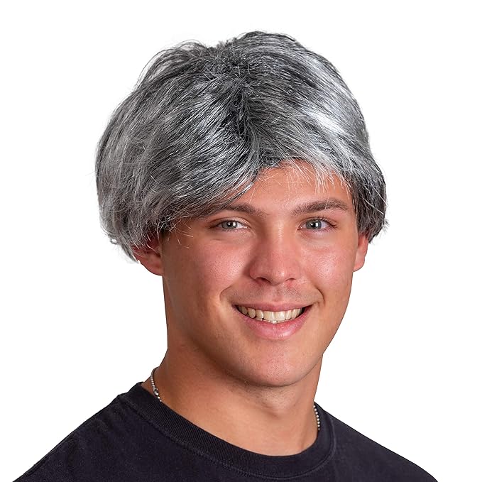 Skeleteen Grey Old Man Wig - Salt and Pepper Hair Old Person Grandpa Wigs Costume Accessories for Boys and Girls