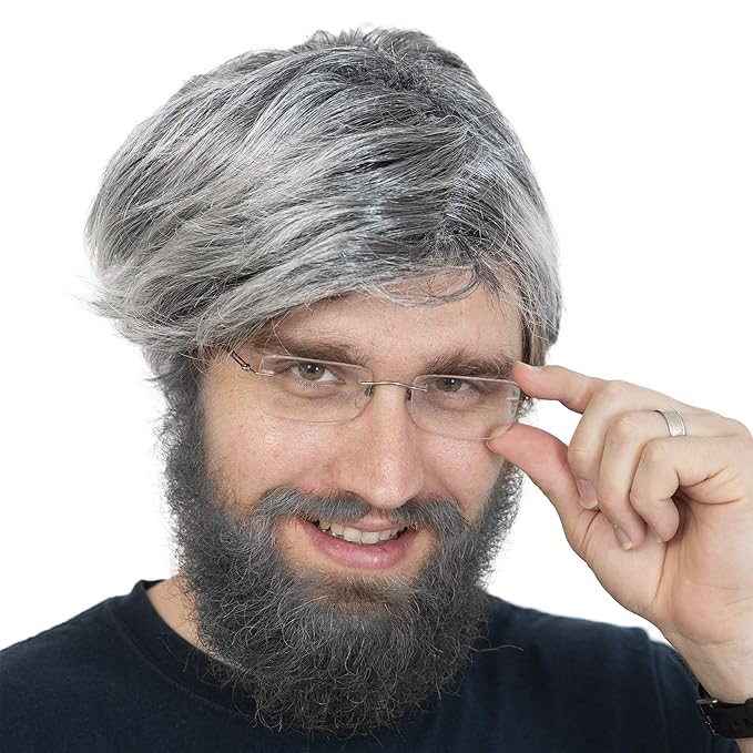 Skeleteen Grey Old Man Wig - Salt and Pepper Hair Old Person Grandpa Wigs Costume Accessories for Boys and Girls