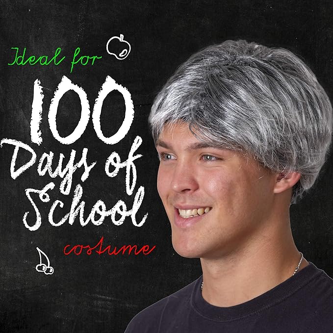 Skeleteen Grey Old Man Wig - Salt and Pepper Hair Old Person Grandpa Wigs Costume Accessories for Boys and Girls