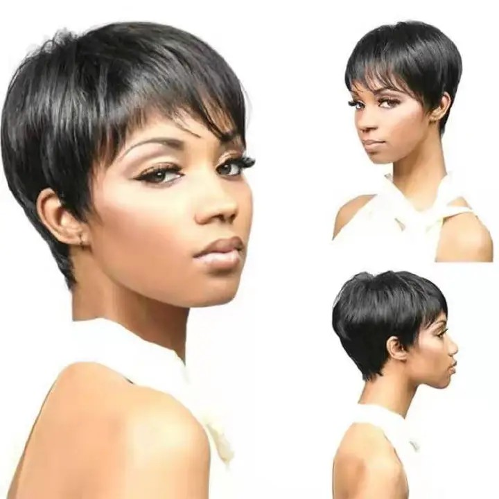 Female Black Short Pixie Cut Straight Curly Hair Synthetic Wigs For Women Gift