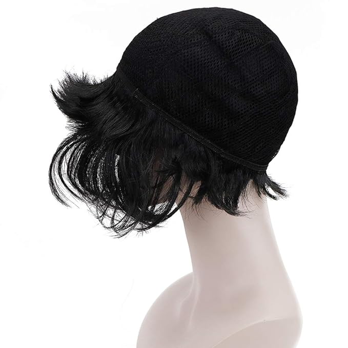 Black Short Bob Flapper Cosplay Wig-Synthetic Costume Women's Natural Looking Halloween Party Christmas Bangs Wigs