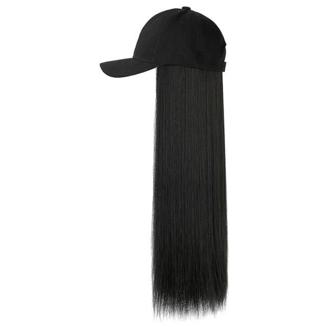 Duck tongue hat with fake hair, seasonal hat, wig, women's all-in-one wig hat, baseball cap, long straight hair Light