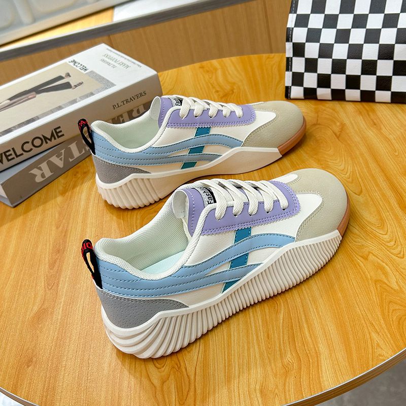 2025 Spring New Korean Ins Breathable White Shoes for Women, Low Top Casual Board Shoes, Thick soled Sponge Cake Shoes JH-6617 Blue 36