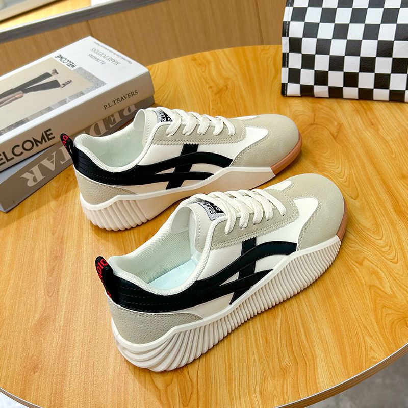 2025 Spring New Korean Ins Breathable White Shoes for Women, Low Top Casual Board Shoes, Thick soled Sponge Cake Shoes JH-6617 Blue 36