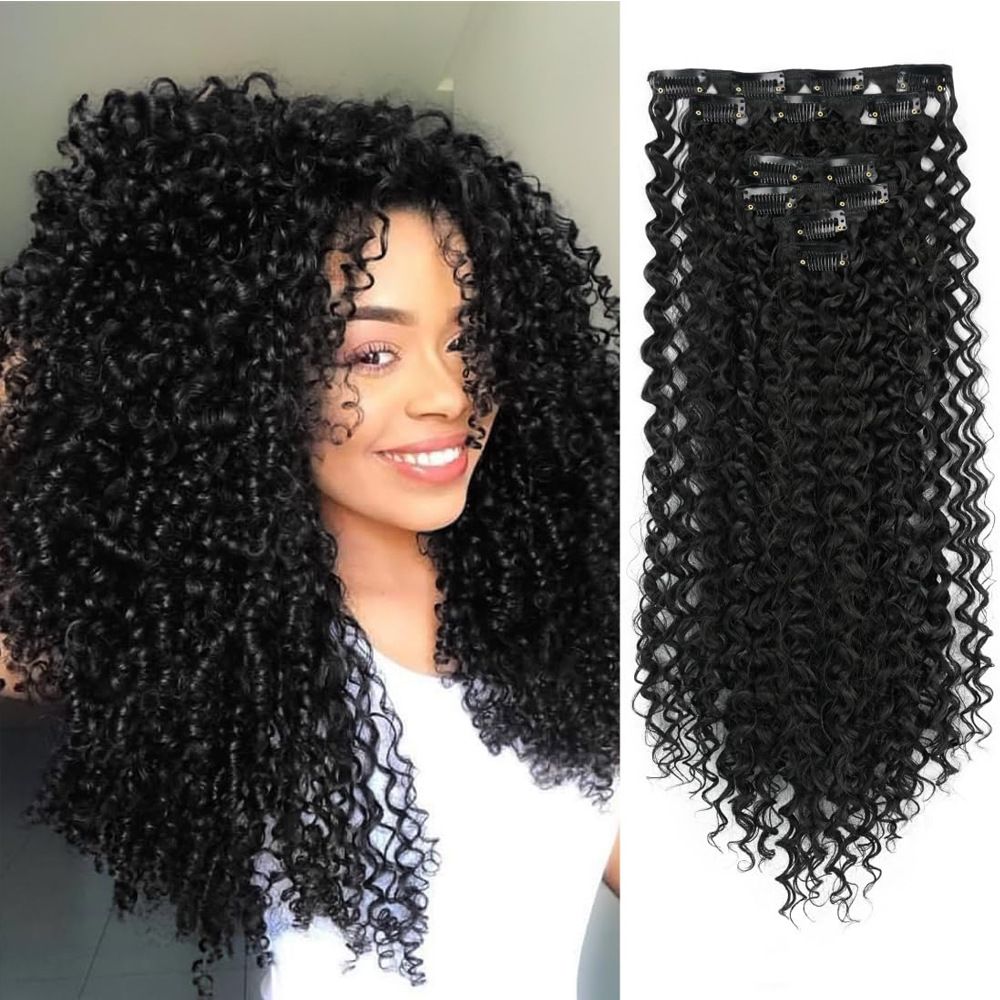 Hair Extension Seamless Clip in Extensions Burmese Curly Human Hair Bundle Black Wig Curling Clip African Roll