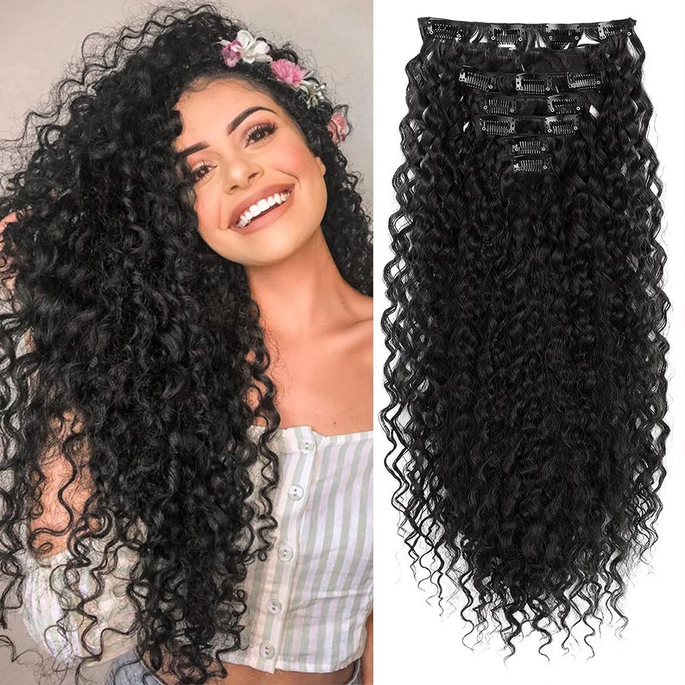 Hair Extension Seamless Clip in Extensions Burmese Curly Human Hair Bundle Black Wig Curling Clip African Roll