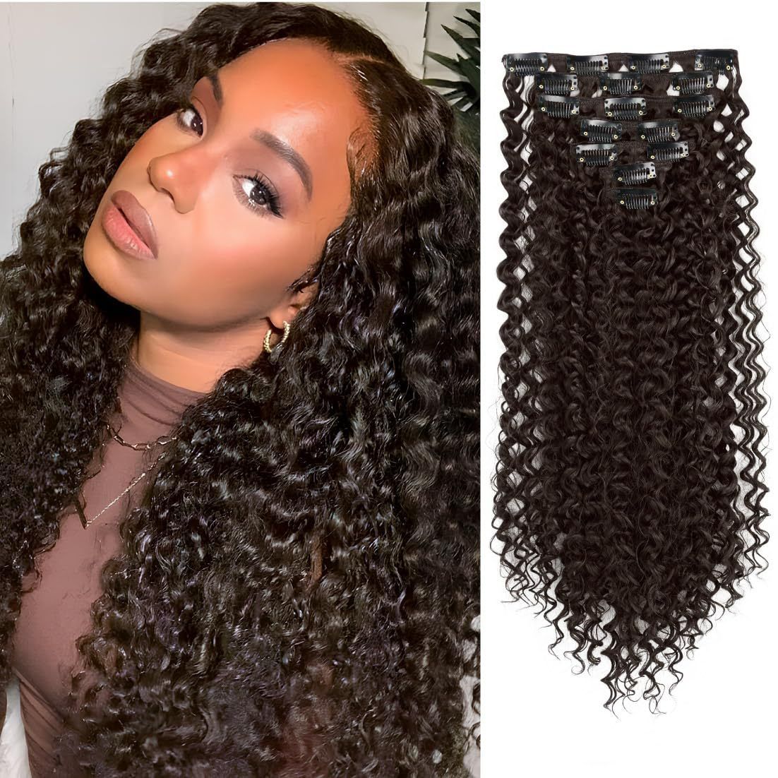 Hair Extension Seamless Clip in Extensions Burmese Curly Human Hair Bundle Black Wig Curling Clip African Roll