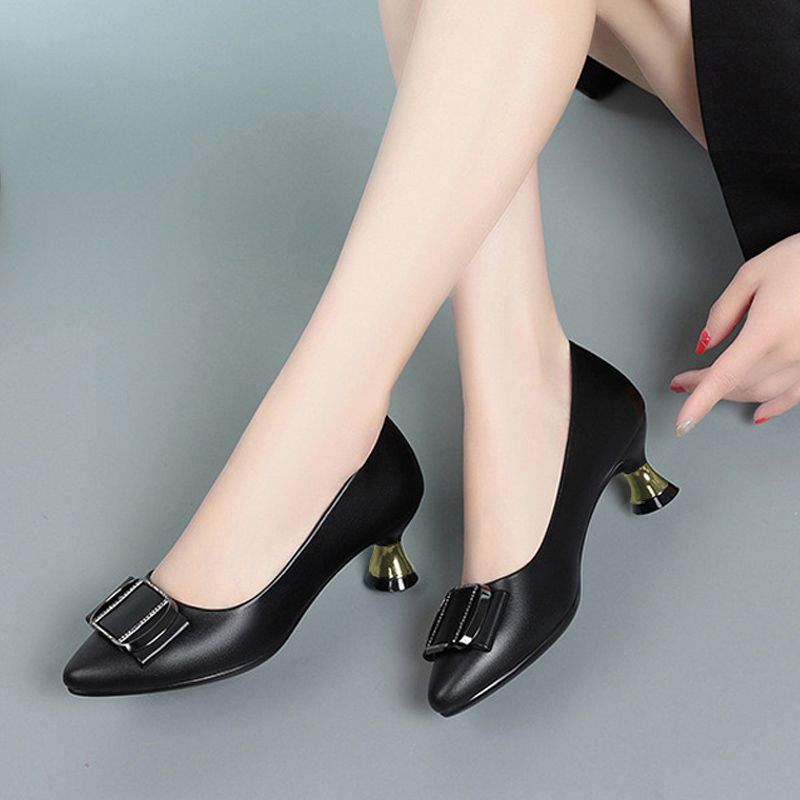 New arrivals women's fashion high heels Ladies PU artificial leather shoes business stiletto heels shoes Girls office work shoes Soft soled non-slip shoes 5.0 Black EU38