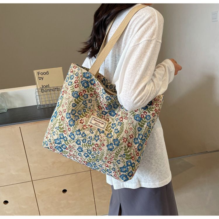 New large-capacity canvas bag, trendy, fashionable and versatile, single-shoulder hand-carry bag for students and girls in class blue big