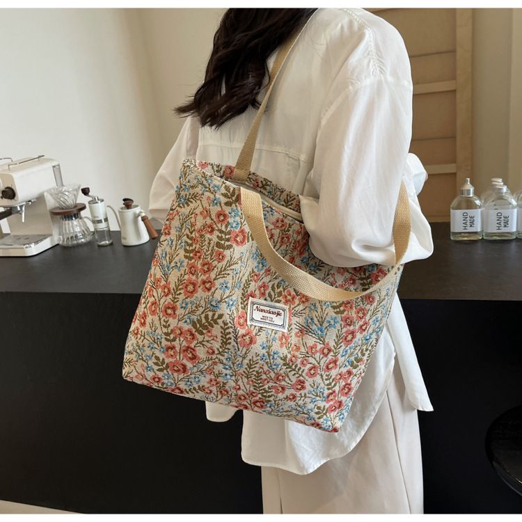New large-capacity canvas bag, trendy, fashionable and versatile, single-shoulder hand-carry bag for students and girls in class blue big