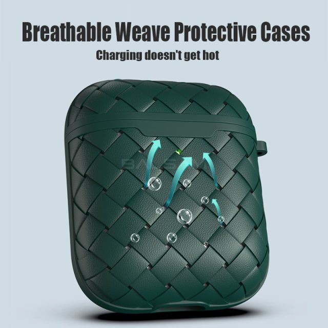 Breathable Weaving Leather Earphone Case For Apple AirPods Pro 1 2 Soft Silicone Cover Bluetooth Headset Protective Charging Bag Black for airpods