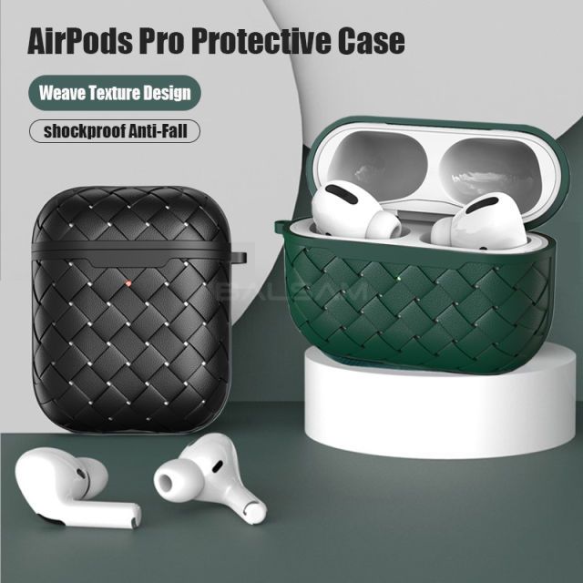Breathable Weaving Leather Earphone Case For Apple AirPods Pro 1 2 Soft Silicone Cover Bluetooth Headset Protective Charging Bag Black for airpods