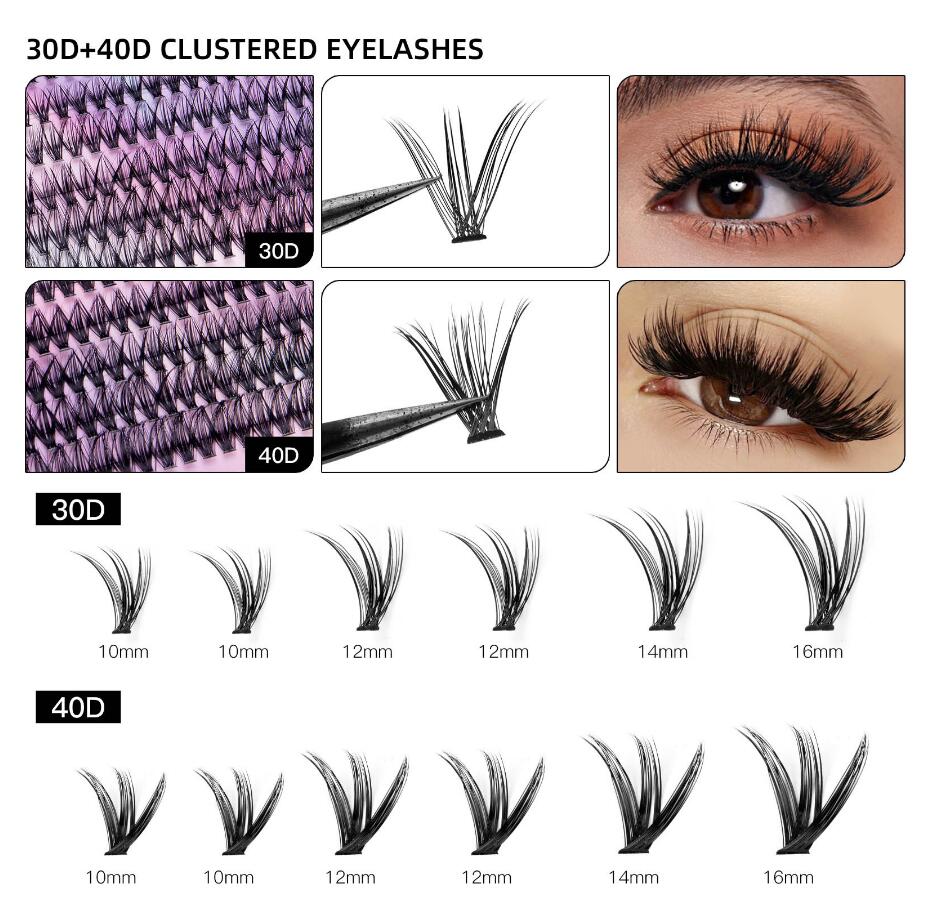 DIY Eyelash Set 240pcs Individual Lashes Cluster D Curl, 9-16mm Mix Lash Clusters with Lash Bond,Seal and Lash Applicator Tool