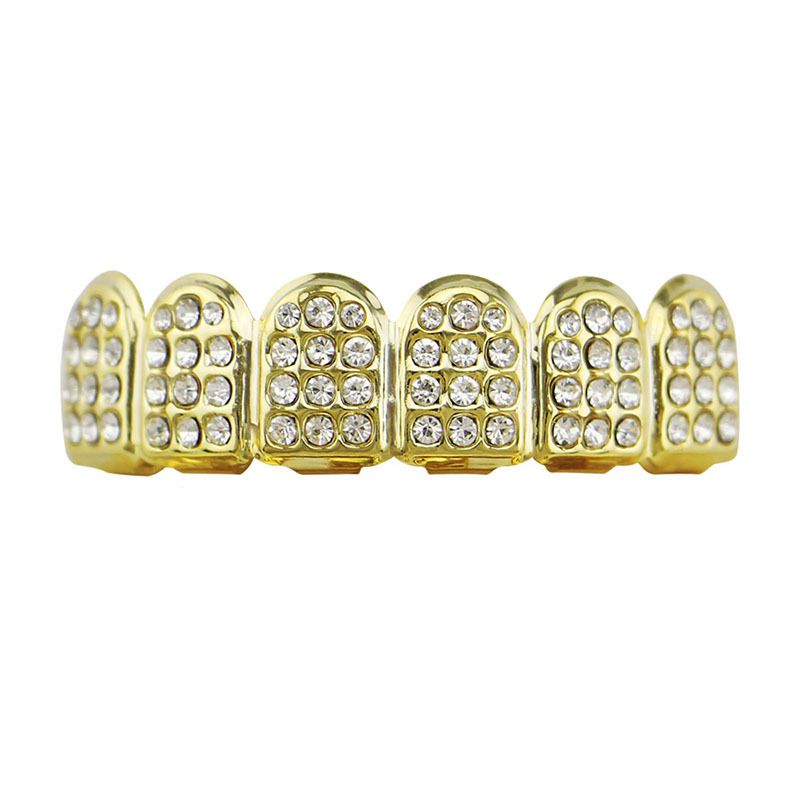 Diamond studded hip-hop braces, full diamond hip-hop, gold-plated silver fake braces, cross-border Amazon