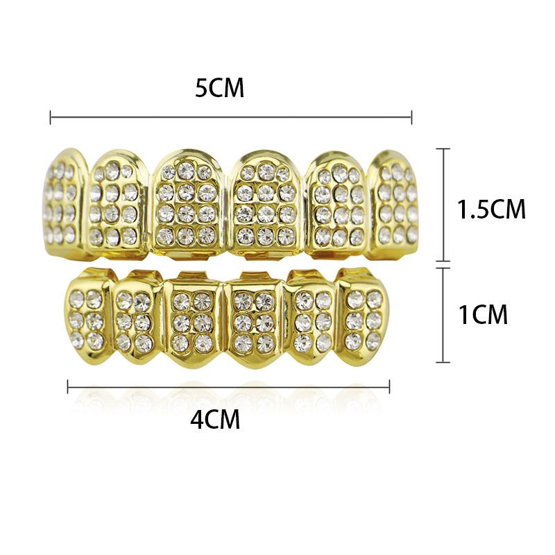 Diamond studded hip-hop braces, full diamond hip-hop, gold-plated silver fake braces, cross-border Amazon