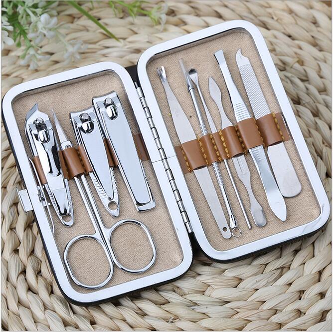 Stainless steel nail clippers sets 10 sets Silver 10pcs