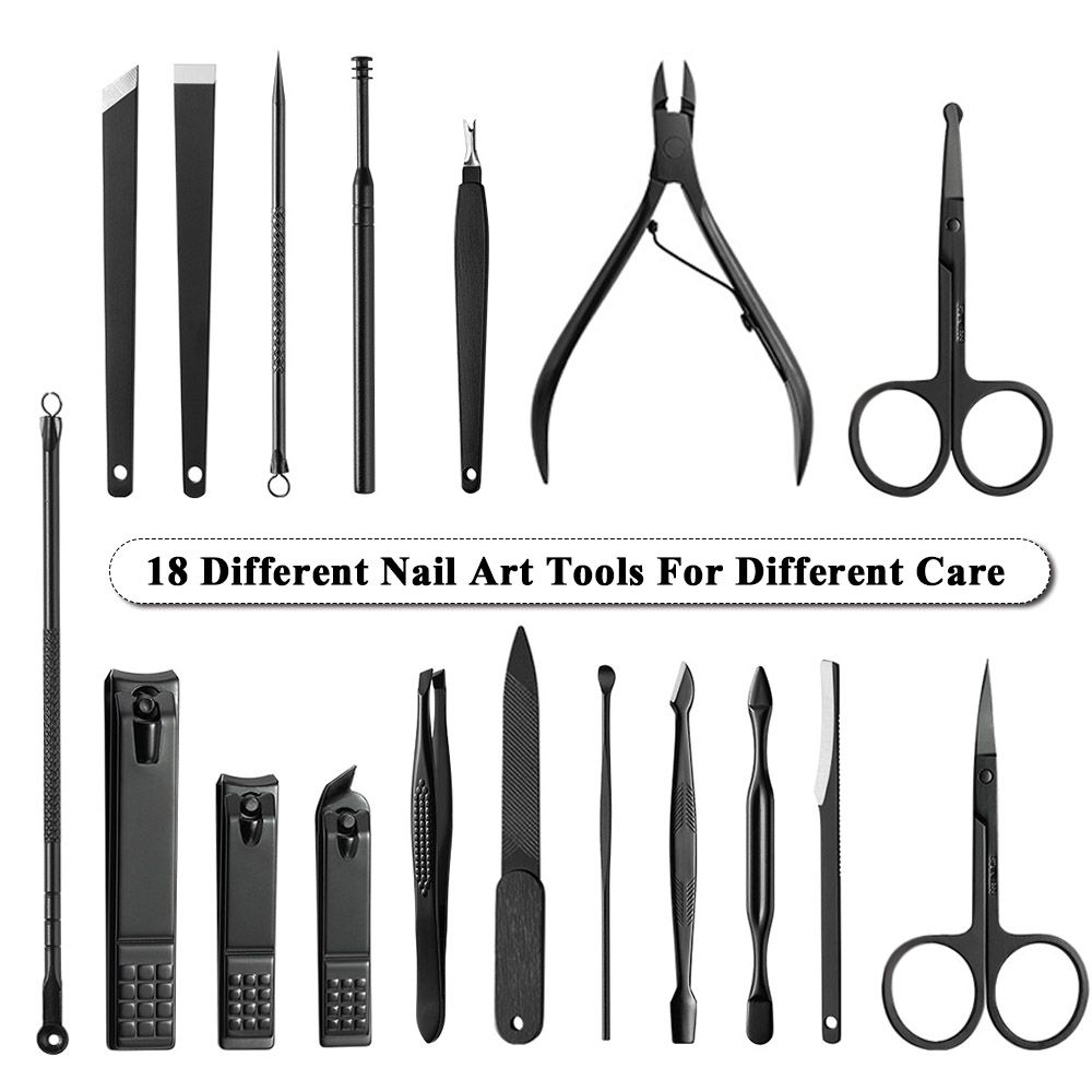18Pcs Manicure Set Professional Nail Clipper Kit Utility Pedicure Scissors Tweezer Knife Ear Pick Nails Art Tools Sets With Case