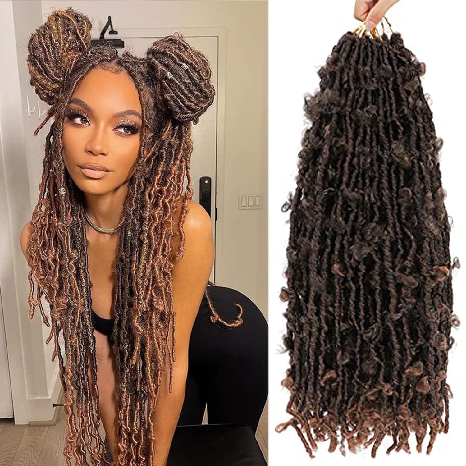 Long Curly Hair Butterfly Locs Crochet Hair Goddess Dirty Braids Synthetic hair Wig 1 B 12 inch