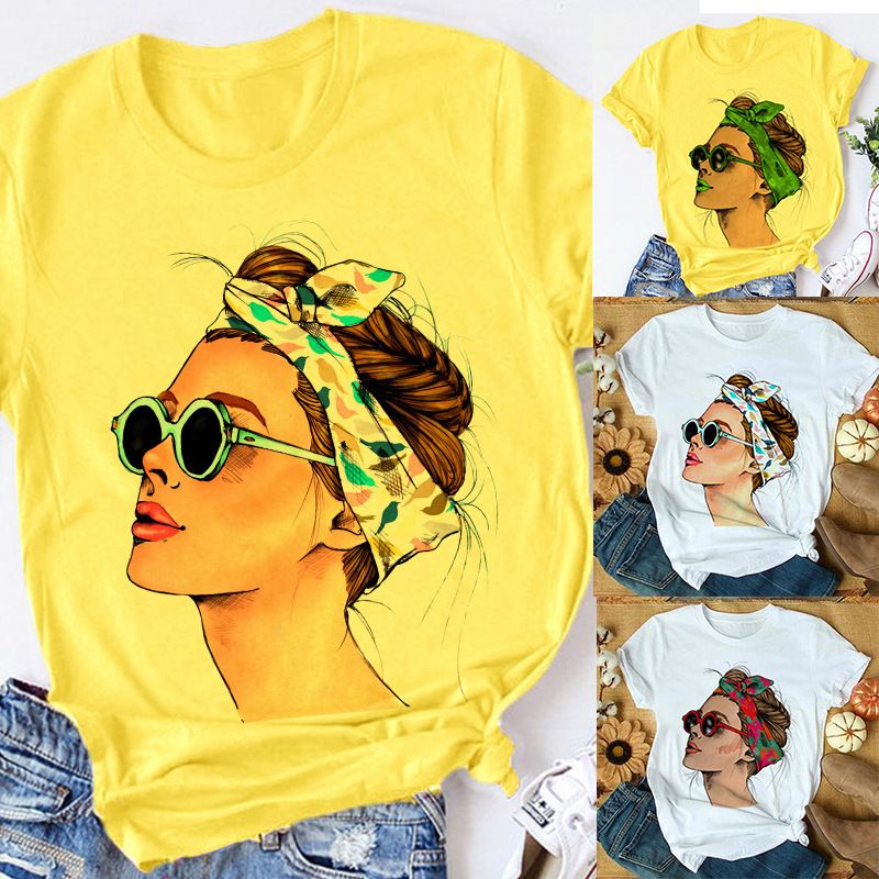 BILLETERA Plus Size Tshirt Women Summer Vogue Print Lady Casual T-Shirt Tops Harajuku Streetwear Short Sleeve O-Neck Tees Tshirt yellow XS
