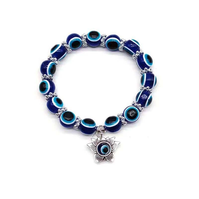 Unisex Vintage Pulseras Handmade Hamsa Fatima Bangle Evil Eye Beads Elastic Couple Bracelet Jewelry style 1 one size