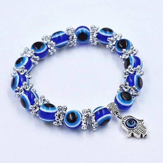 Unisex Vintage Pulseras Handmade Hamsa Fatima Bangle Evil Eye Beads Elastic Couple Bracelet Jewelry style 1 one size