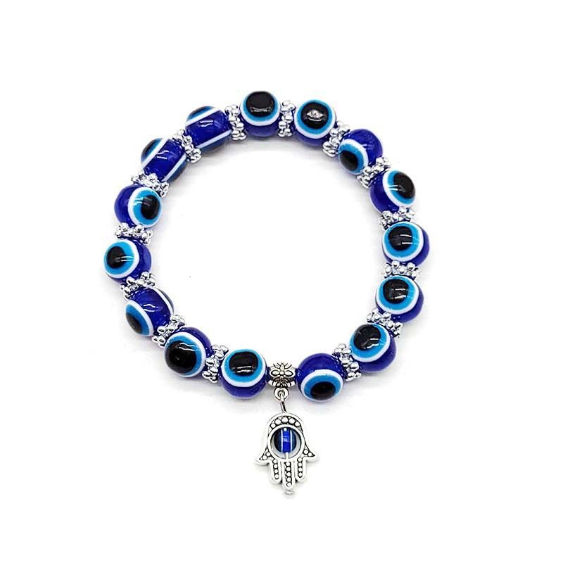 Unisex Vintage Pulseras Handmade Hamsa Fatima Bangle Evil Eye Beads Elastic Couple Bracelet Jewelry style 1 one size