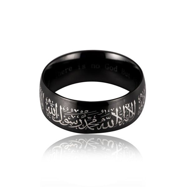 Titanium Steel Muslim Ring Golden Black Islamic 8mm Stainless Steel Mantra Ring