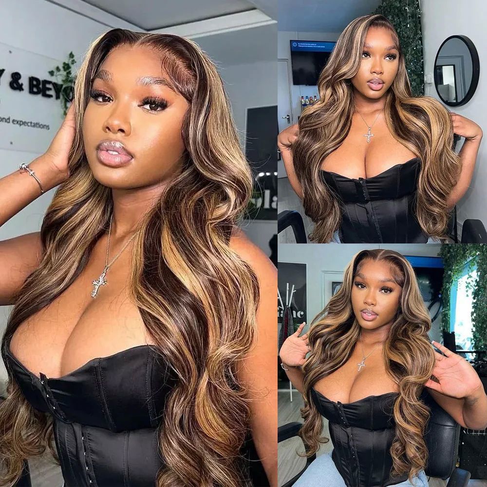 ighlight Ombre Lace Front Wig Human Hair Body Wave Honey Blonde Glueless HD Transparent Lace Frontal Wigs for Women 180 Density Human Hair Pre Plucked with Baby Hair