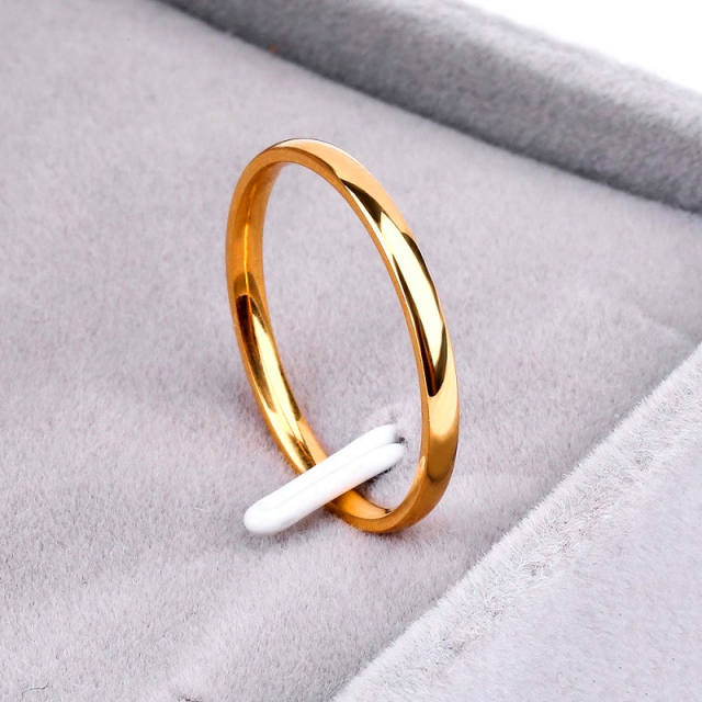 2mm Men Women Thin Stainless Steel Ring Rose Gold Black Silver Color Engagement Ring Smooth Simple Wedding Rings For Couple
