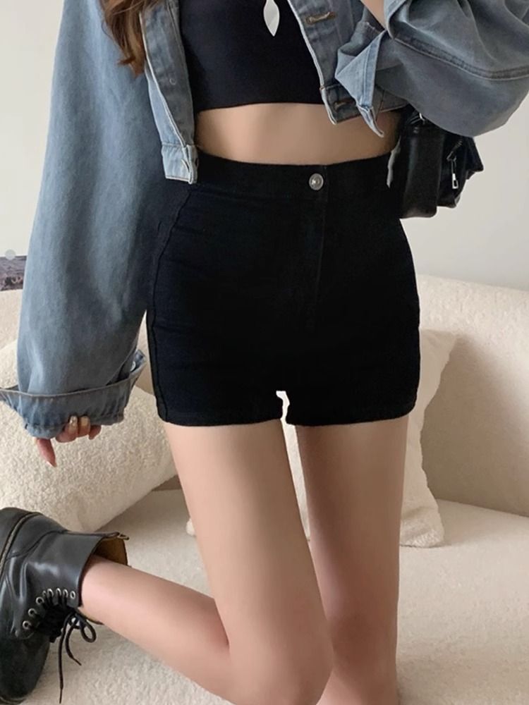 Black denim shorts for women, summer thin, 2025 new high waisted loose A-line ultra short tight hot pants, spicy girl black S