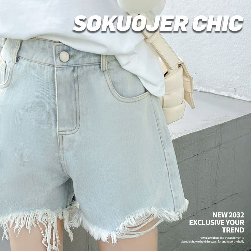 High quality high waisted denim shorts for women's summer new style, loose and slimming, worn outside Korean version, elastic waisted wide leg hot pants Style_1 S [Suitable for 70-90 pounds]