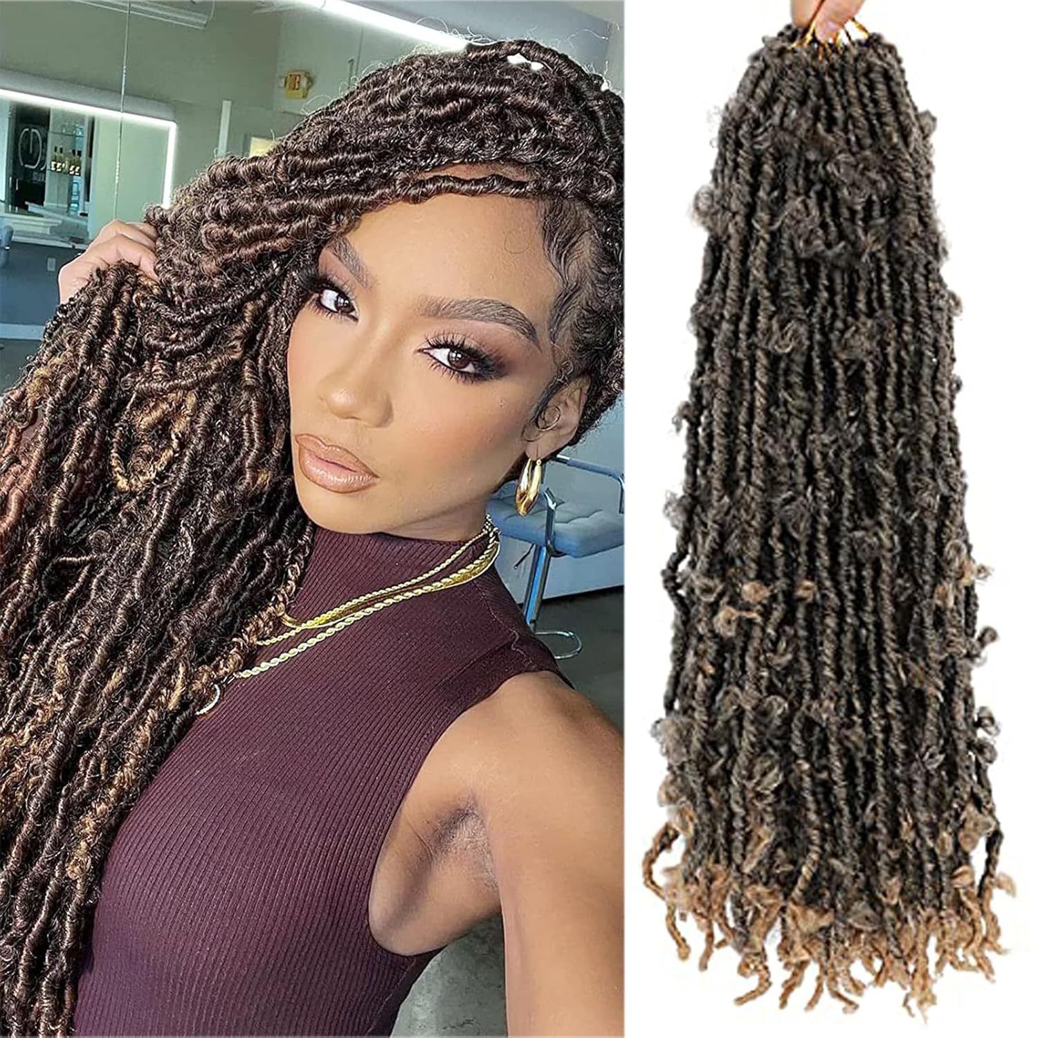 Long Curly Hair Butterfly Locs Crochet Hair Goddess Dirty Braids Synthetic hair Wig