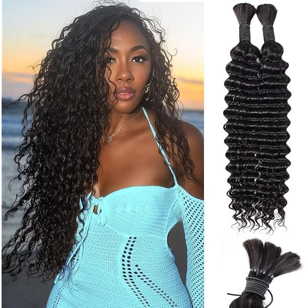 18inch 1Bundle 50g Deep Wave Curly Human Braiding Hair #1B Color 18 inch