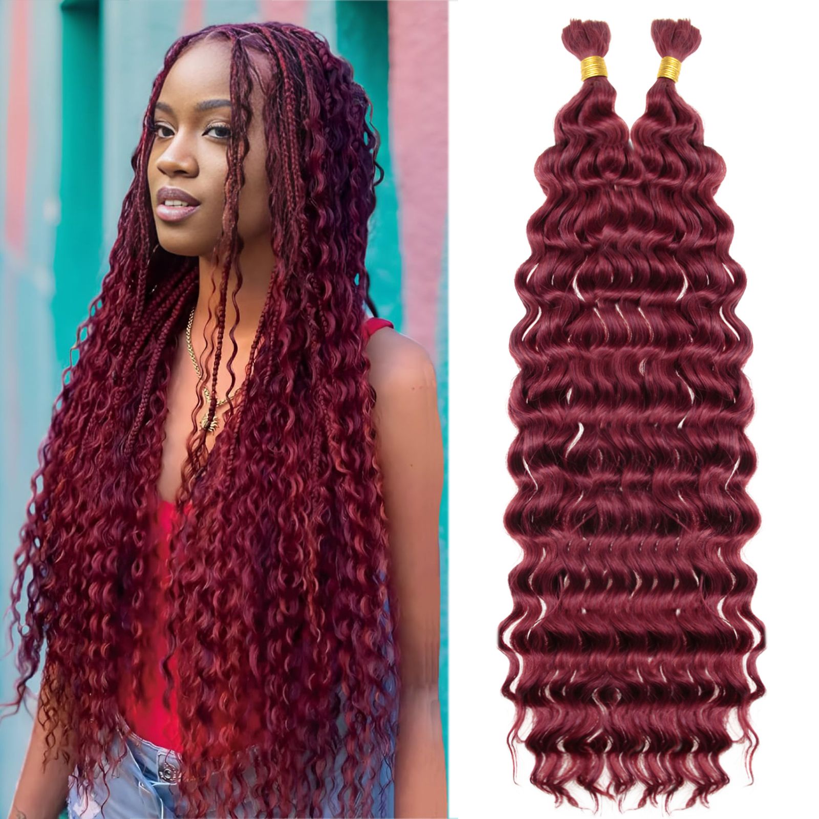 18inch 1Bundle 50g Deep Wave Curly Human Braiding Hair #1B Color 18 inch