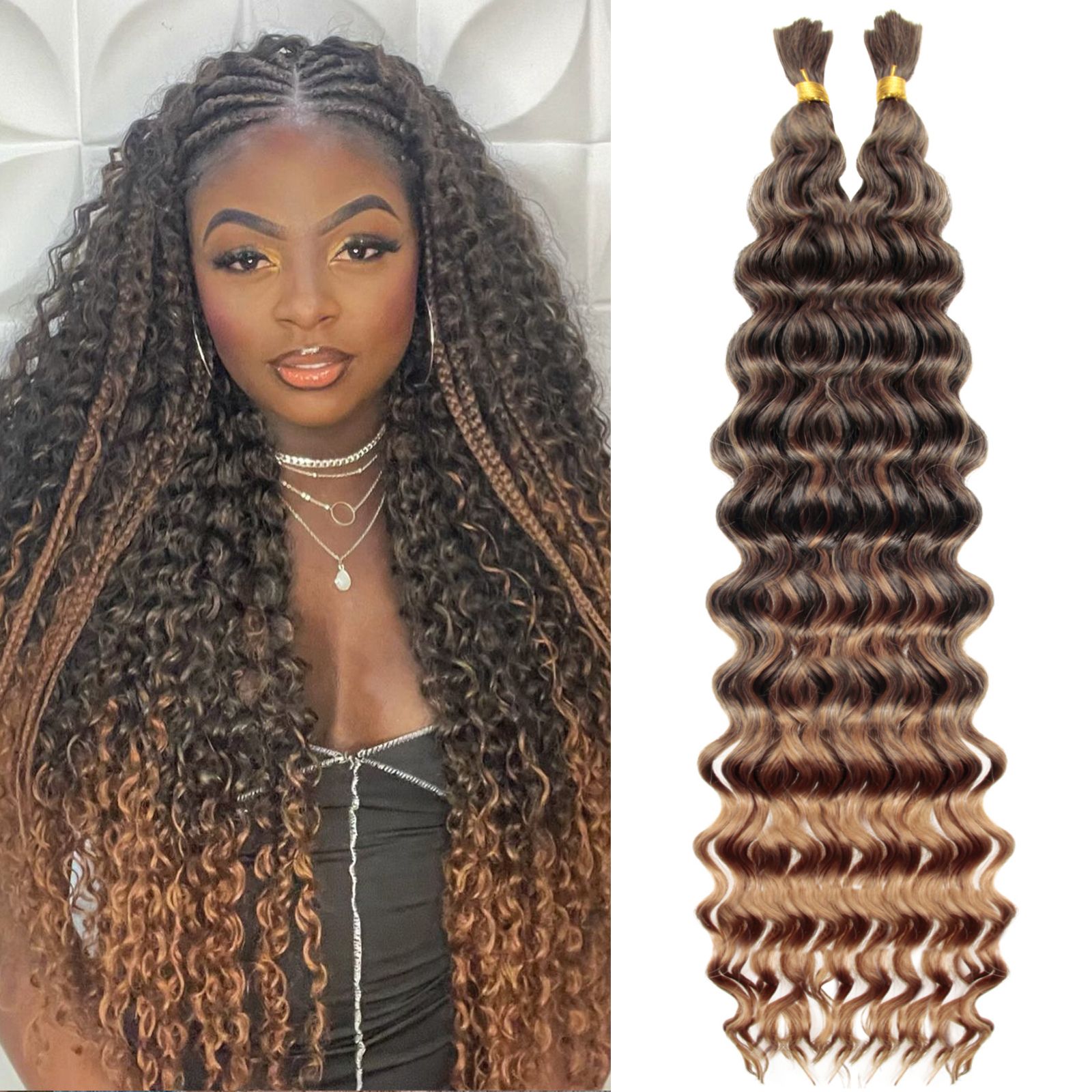 18inch 1Bundle 50g Deep Wave Curly Human Braiding Hair #1B Color 18 inch