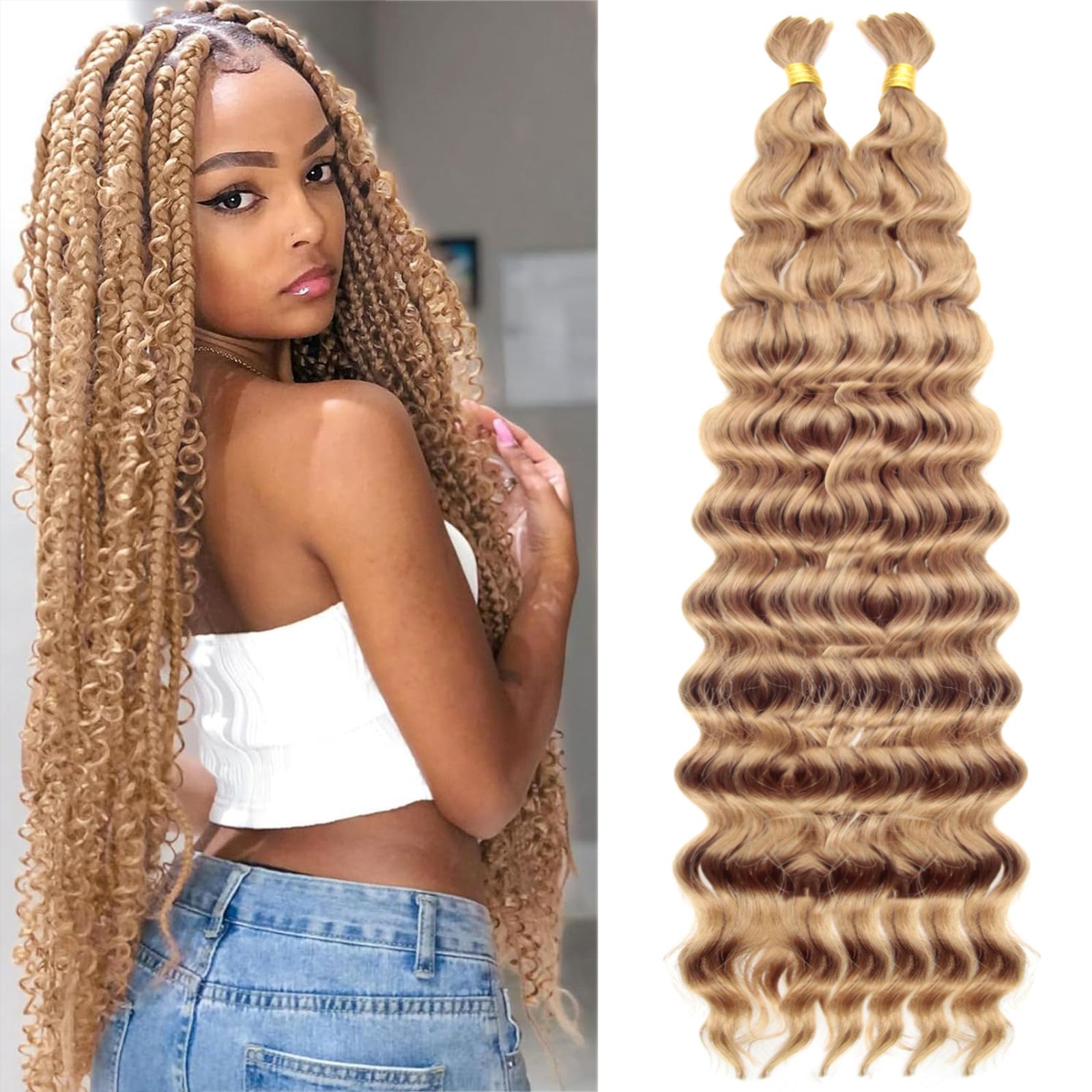18inch 1Bundle 50g Deep Wave Curly Human Braiding Hair #1B Color 18 inch