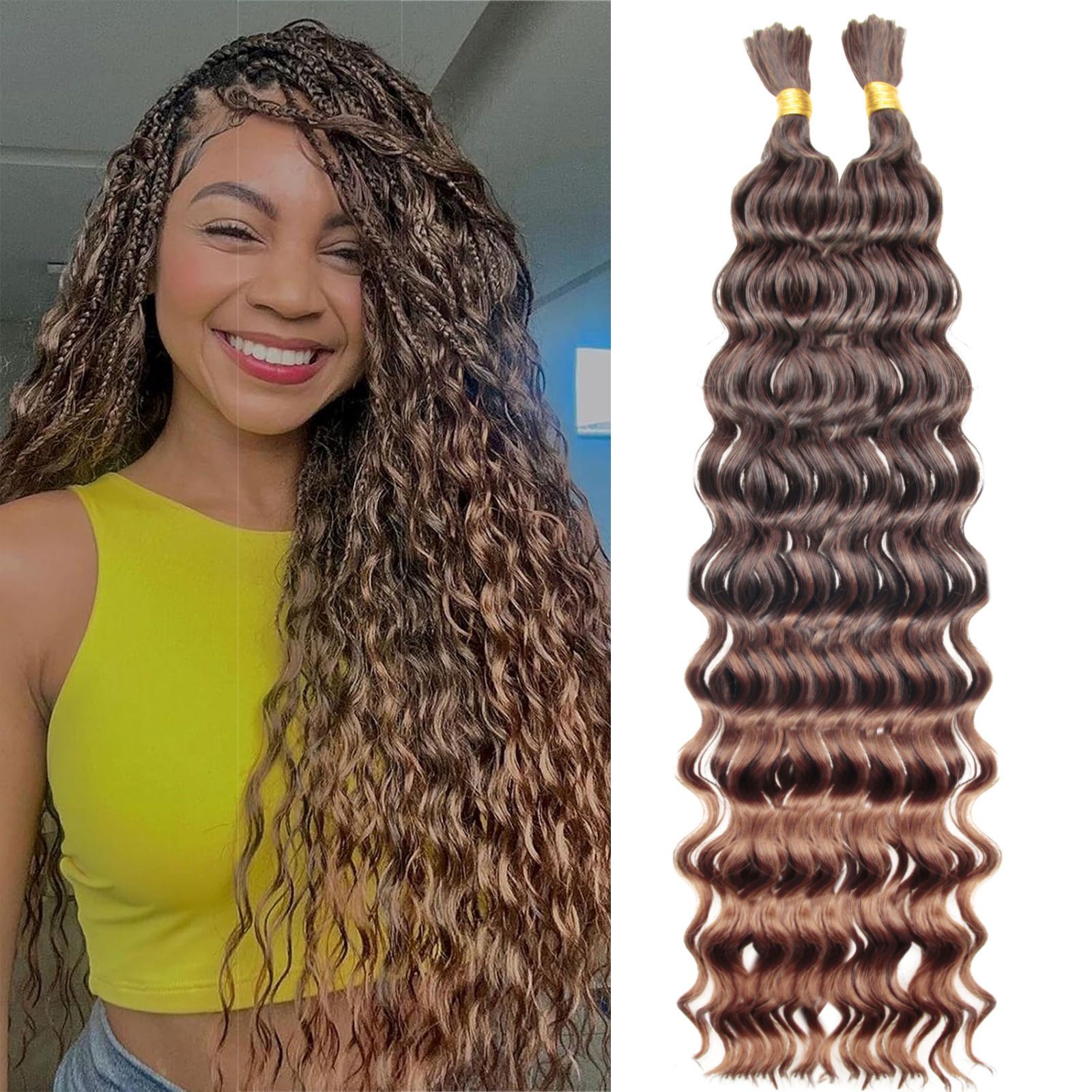 18inch 1Bundle 50g Deep Wave Curly Human Braiding Hair #1B Color 18 inch