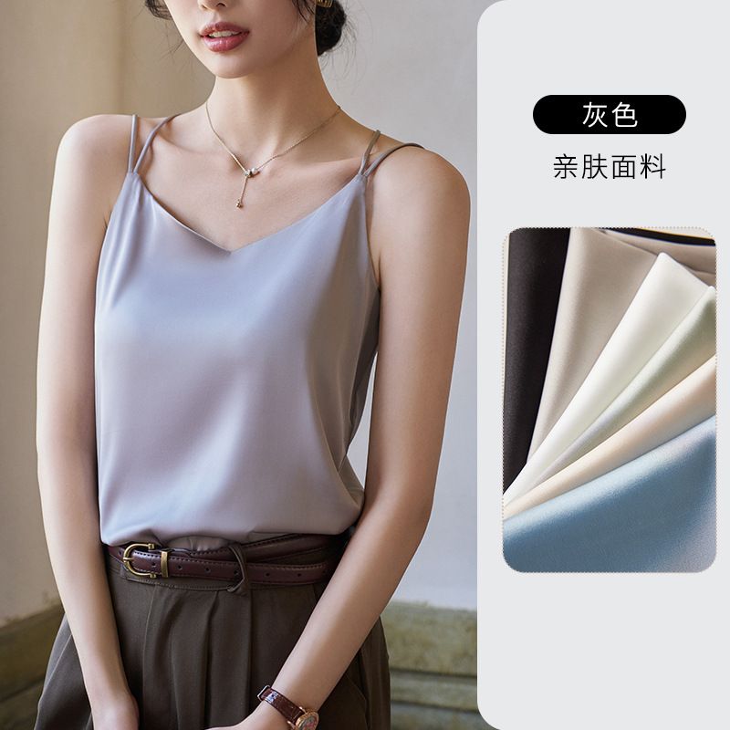 Womens Silk Satin Camisole Tank Tops V Neck Spaghetti Strap Blouses Cross Back Sleeveless Cami Shirt