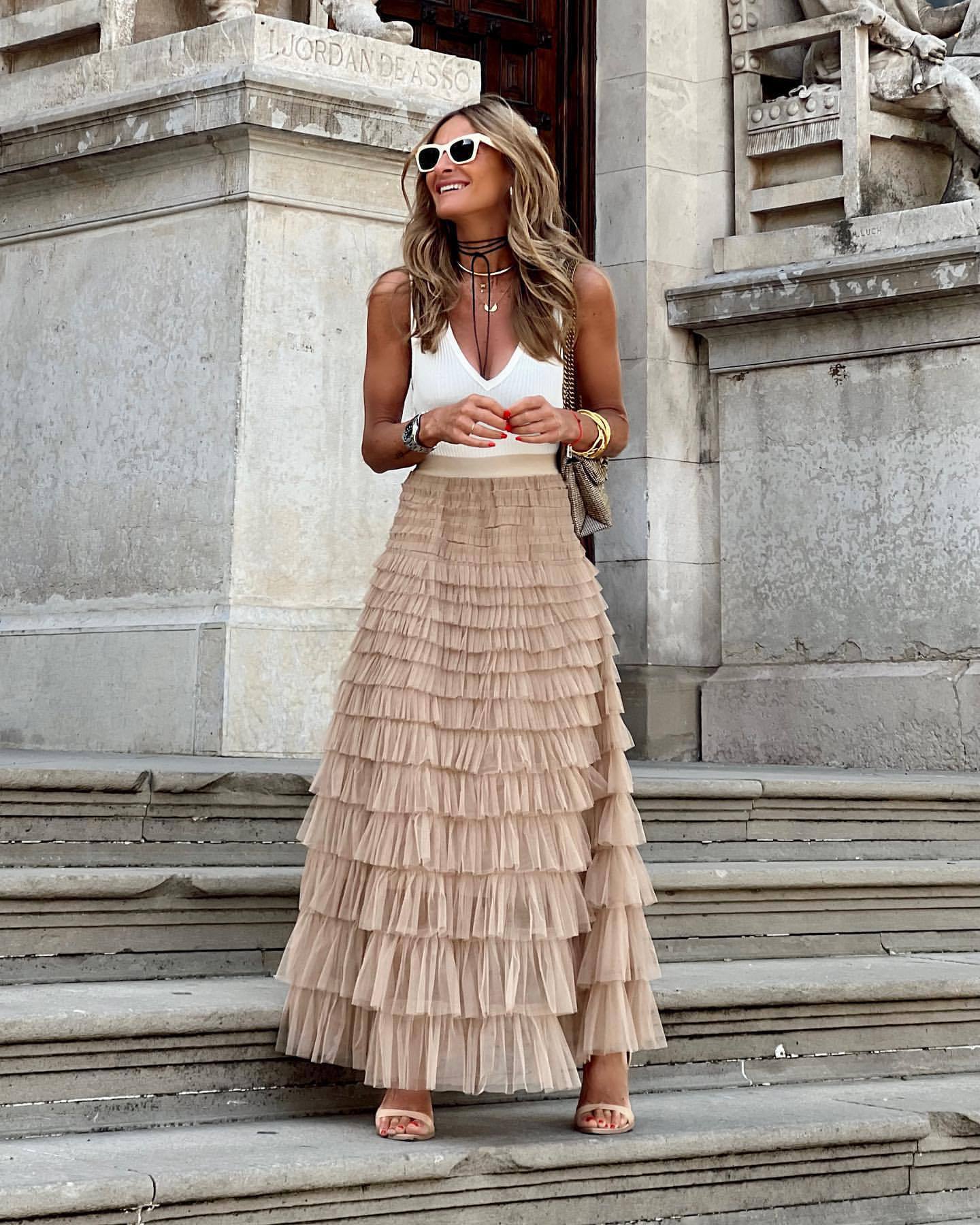 Amazon summer hot spot fashion mesh cake skirt for women in stock White（白） S