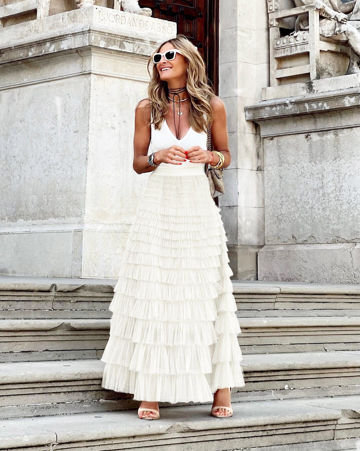 Amazon summer hot spot fashion mesh cake skirt for women in stock White（白） S