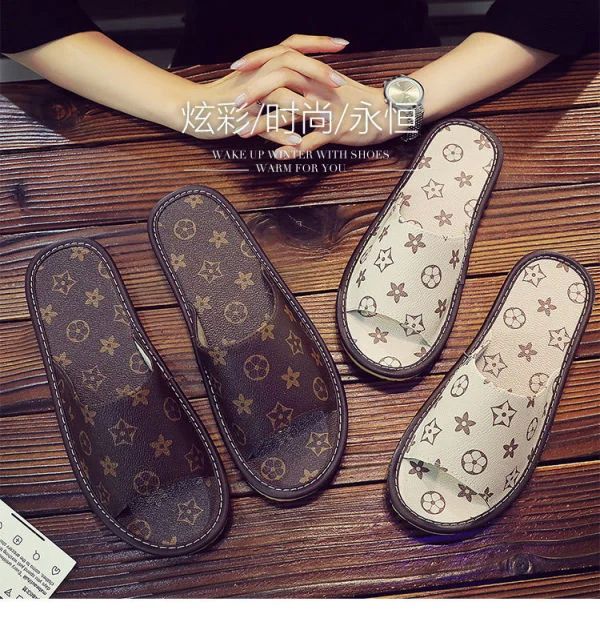 slippers high grade summer couple leather slippers bedroom household soft bottom sandals men's and women's summer shoes Brown