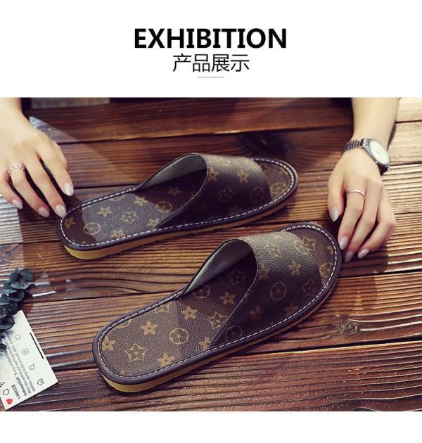 slippers high grade summer couple leather slippers bedroom household soft bottom sandals men's and women's summer shoes Brown