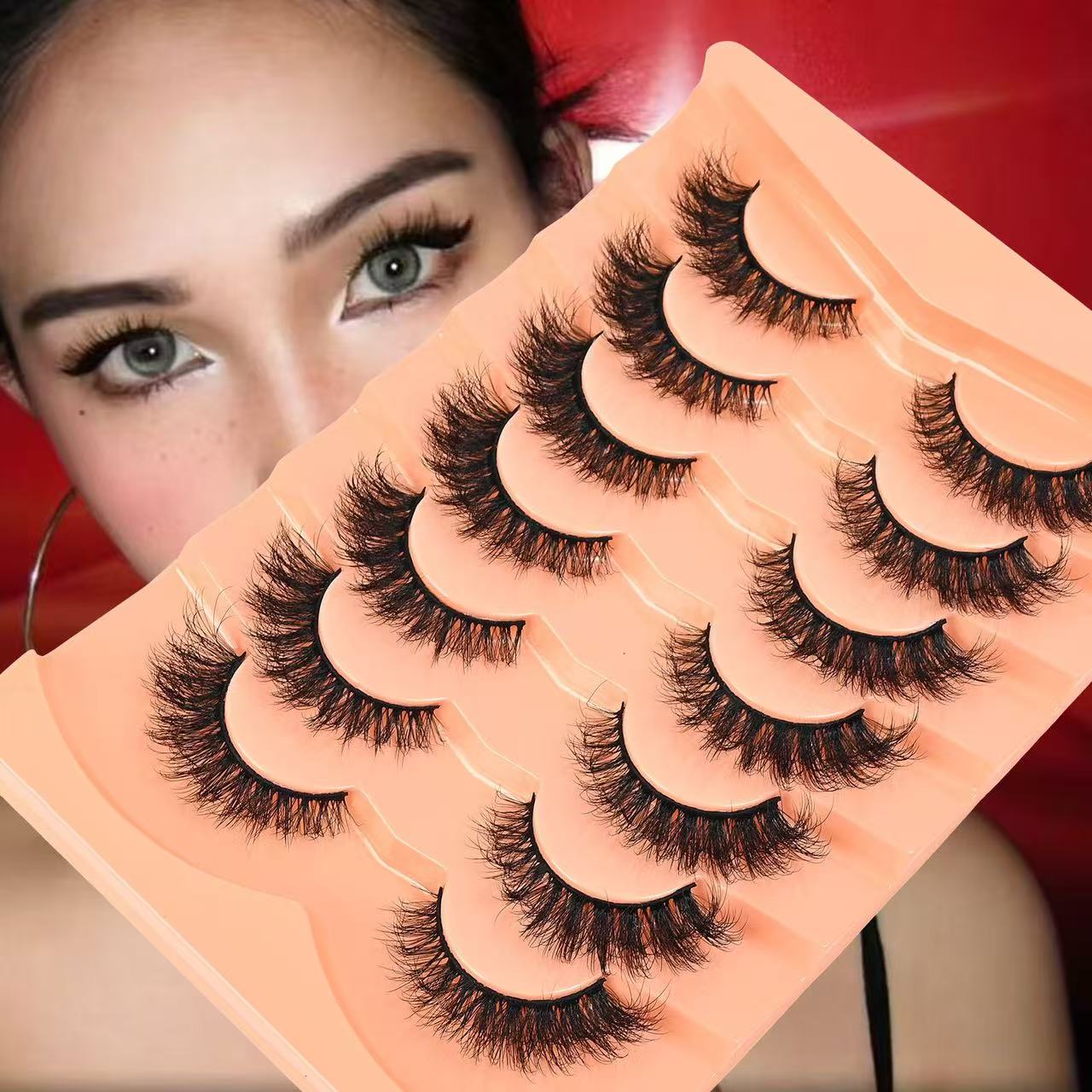 Cross-border bestseller – 7 pairs of thick, fluffy, styled, natural, curled, eye mascara – exaggerated European-style false eyelashes from Pingdu factory