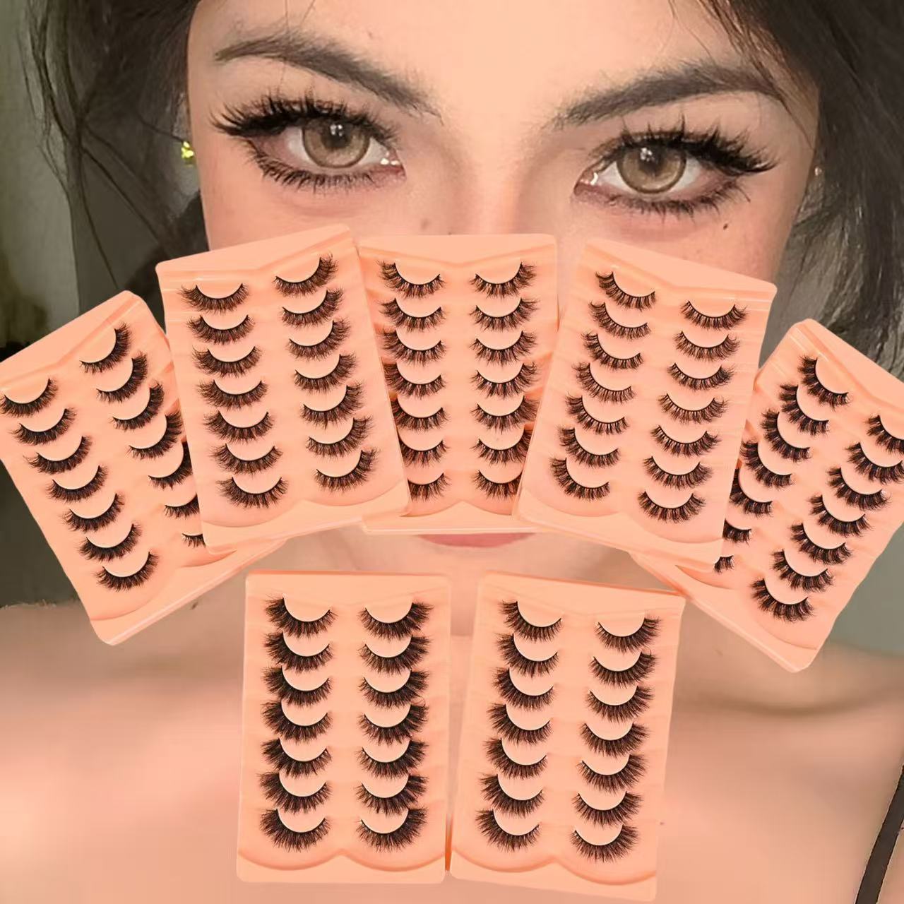 Cross-border bestseller – 7 pairs of thick, fluffy, styled, natural, curled, eye mascara – exaggerated European-style false eyelashes from Pingdu factory